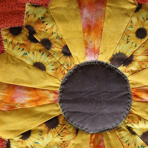 Sunflower Quilt Wall Art in Red and Yellow 20"x22" - Picture 2 of 3